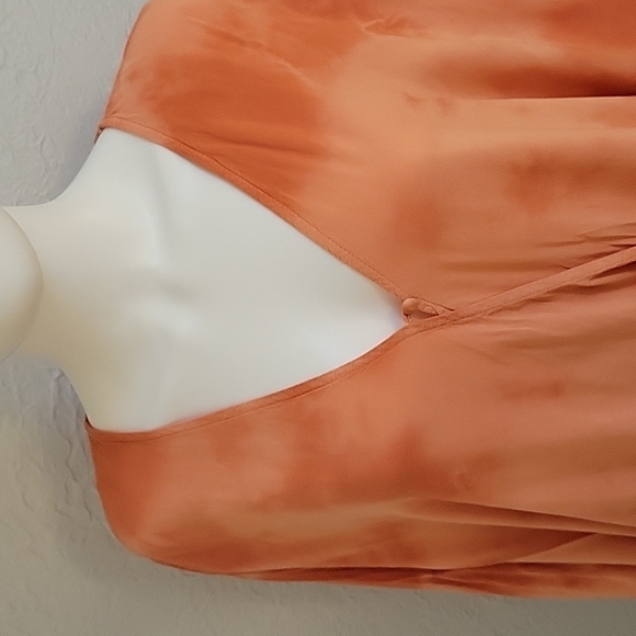 DEMOCRACY Orange Tie Dye Surplice Crossover Poncho Blouson Festival Blouse - Picture 5 of 9